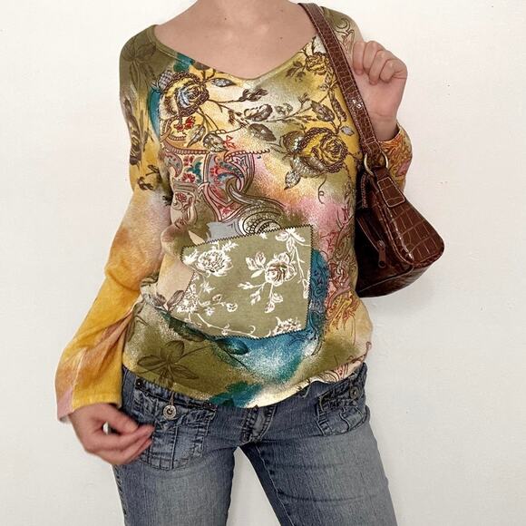 Y2k Ciao La Bella multicolored long sleeve with embellishments. - Picture 2 of 8